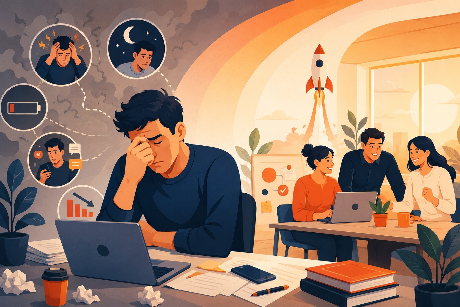 Burnout Founder: 5 Dấu Hiệu Sớm + Cách Thoát Mà Không Bỏ Startup